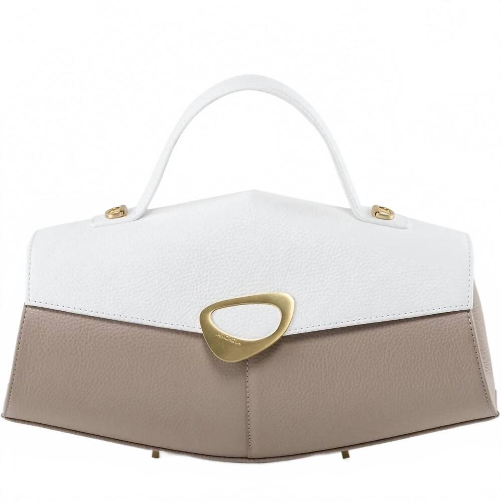 NEW ARCADIA women's calipso 2 tone leather large satchel in avana/ bianco